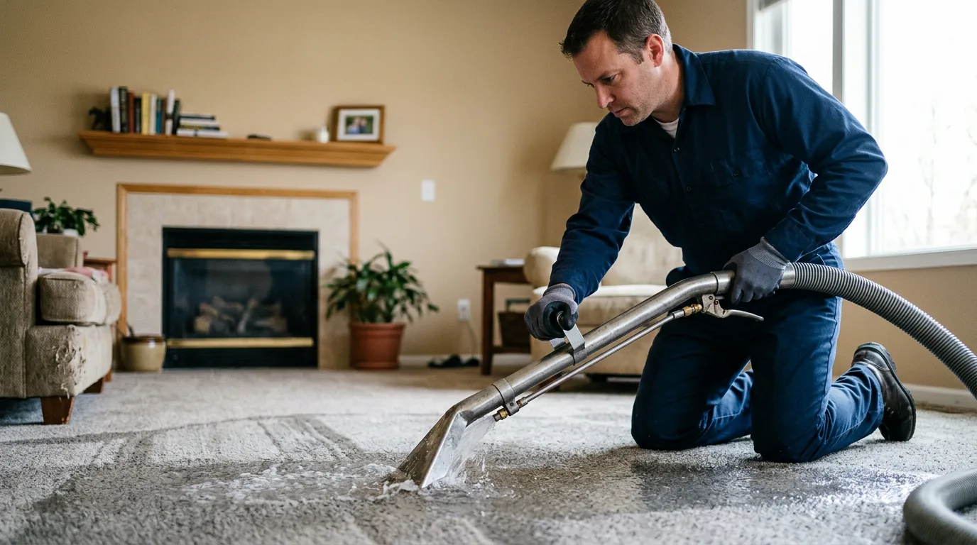Water damage restoration technician working near Hatfield, MA